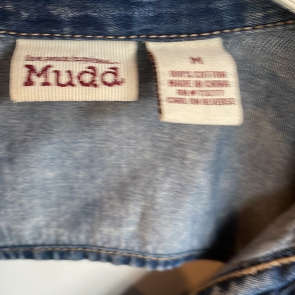 Mudd v-neck button front long sleeve acid wash open back tunic top size medium - Picture 3 of 6